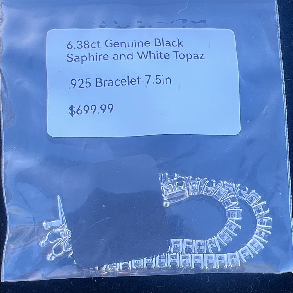 Genuine Black Sapphire and White Topaz Bracelet | 7.5 inches | 925 SS | 6.38ct